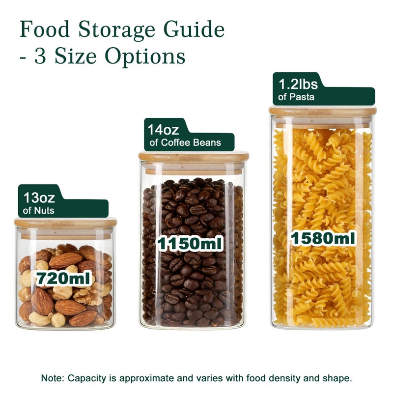 LIBWYS 12-Pack Glass Pantry Storage Containers with Bamboo Lids (0.76Qt/1.22Qt/1.67Qt) - Stackable Square Food Jars for Pantry Organization, Coffee, Flour, Snacks, Tea | Kitchen Canisters Set - Image 3