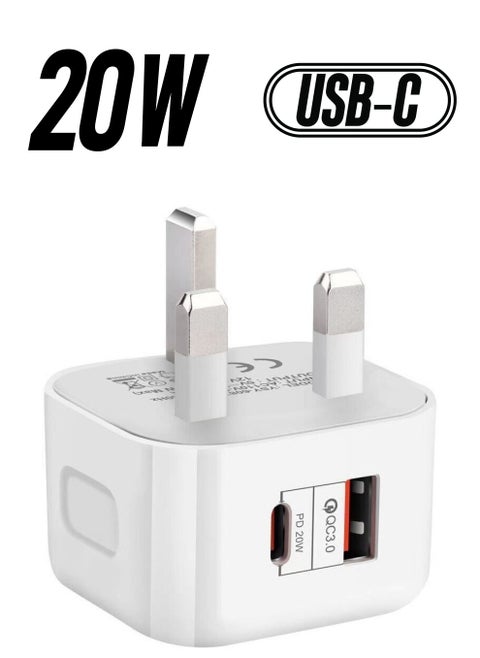 PD 20W Power Adaptor for Iphone 14 series and Android, QC 3.0 Dual Port USB-C and USB-A for Iphone 14 series and Android