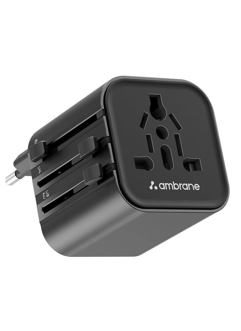 AMBRANE Ambrane Universal Travel Socket International All in One Worldwide Travel Adapter Socket with 2500W High Power Output with 9 Hole Universal Socket Compatible in 150 Countries ATA03 Black  - Image 1