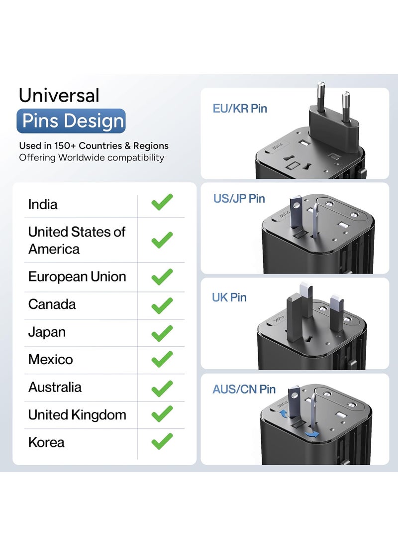 AMBRANE Ambrane Universal Travel Socket International All in One Worldwide Travel Adapter Socket with 2500W High Power Output with 9 Hole Universal Socket Compatible in 150 Countries ATA03 Black  - Image 4