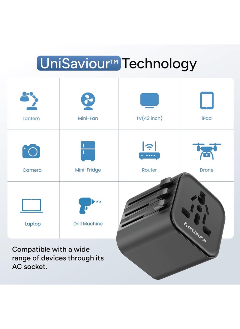 AMBRANE Ambrane Universal Travel Socket International All in One Worldwide Travel Adapter Socket with 2500W High Power Output with 9 Hole Universal Socket Compatible in 150 Countries ATA03 Black  - Image 5