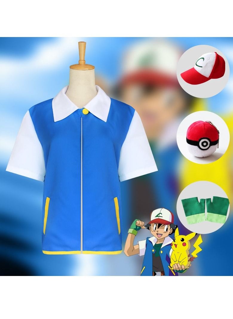Generic - Pokemon Ash Ketchum Costume Kid Monster Trainer Cosplay Jacket Hat Gloves Coat - Image 1