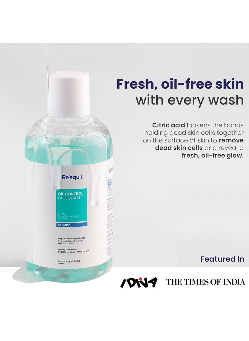Oil Control Face Wash | Soap & Sulphate Free Face Wash with Zinc PCA | Controls Excessive Oil Production | For Oily Acne Prone Skin | 200 ml