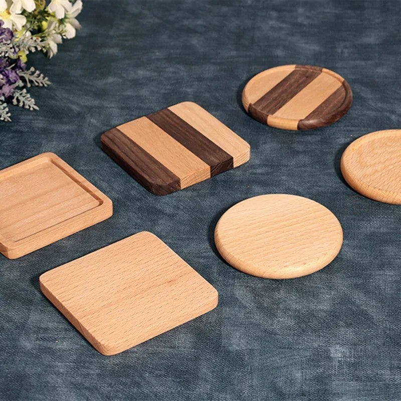 Y&D Acacia Wood Coasters Set – Round & Square Natural Tea Coaster Mats with Solid Heat Insulation for Home Use - Image 2