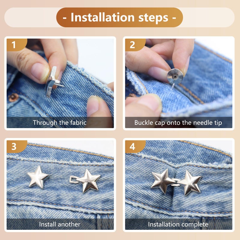 ROPAKED 10 Set Pant Waist Tightener Star Buttons Pins for Loose Jeans Reusable Waist Cincher Clip Metal Star Brooch for Clothing Dresses Skirts No Sewing Decoration Accessories - Image 3