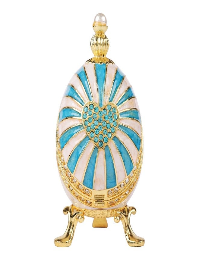 Furuida Blue Easter Egg Shape Jewelry Trinket Boxes Hinged with Love Shape Rhinestones Enamel Craft Gift for Women - Image 1