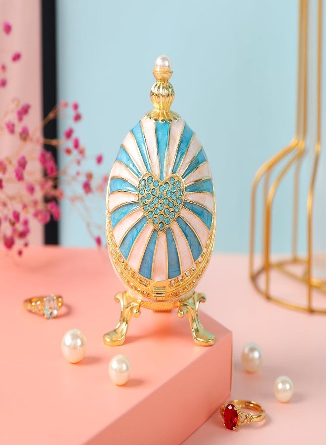 Furuida Blue Easter Egg Shape Jewelry Trinket Boxes Hinged with Love Shape Rhinestones Enamel Craft Gift for Women - Image 4