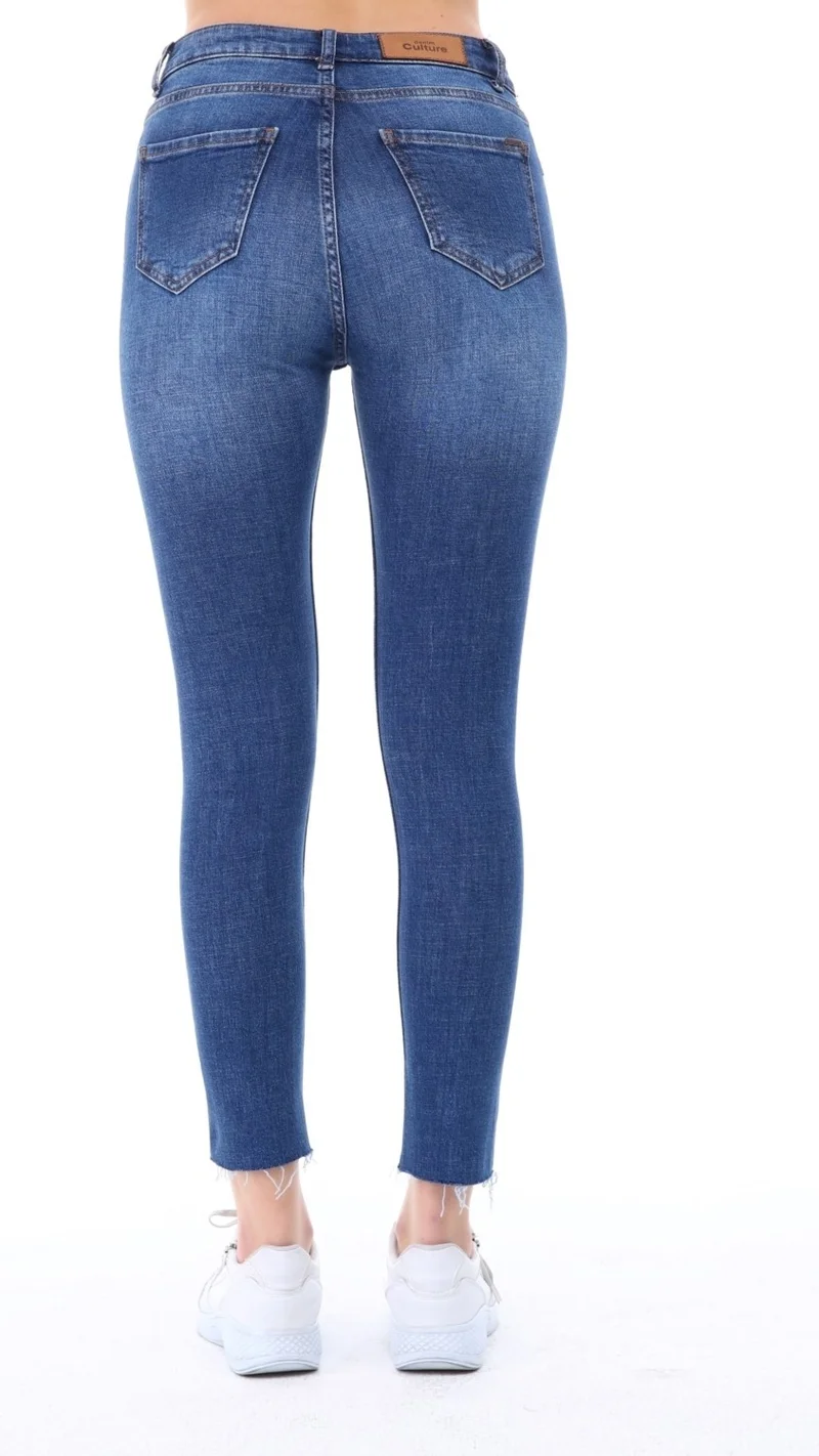 Cedy Denim Women's Light Lycra Skinny Fit Leg Detailed Trousers Mariella Blue