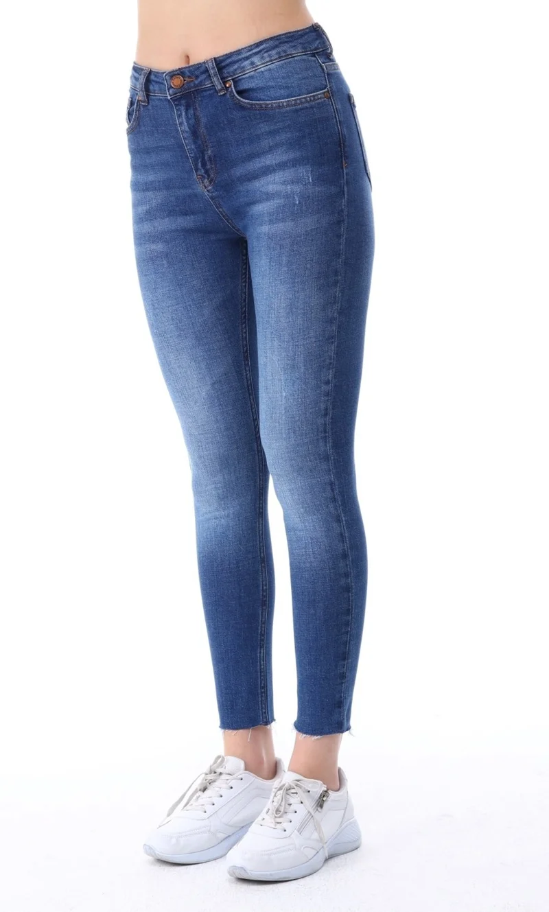 Cedy Denim Women's Light Lycra Skinny Fit Leg Detailed Trousers Mariella Blue