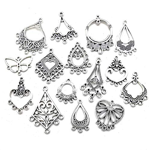 Youdiyla 60 Vintage Hoop Earring Charms Collection, Antique Silver Tone, Large Filigree Chandelier Connector Metal Pendant Craft Supplies Findings for Vintage Hoop Earring Making (HM268) - Image 4