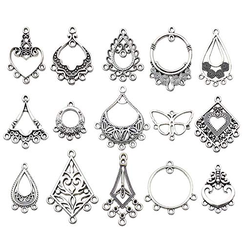Youdiyla 60 Vintage Hoop Earring Charms Collection, Antique Silver Tone, Large Filigree Chandelier Connector Metal Pendant Craft Supplies Findings for Vintage Hoop Earring Making (HM268) - Image 1