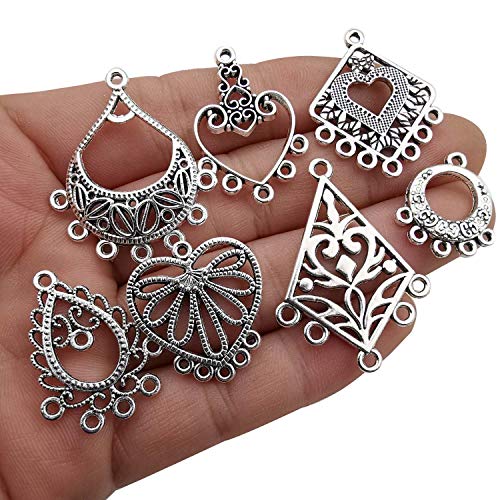 Youdiyla 60 Vintage Hoop Earring Charms Collection, Antique Silver Tone, Large Filigree Chandelier Connector Metal Pendant Craft Supplies Findings for Vintage Hoop Earring Making (HM268) - Image 2
