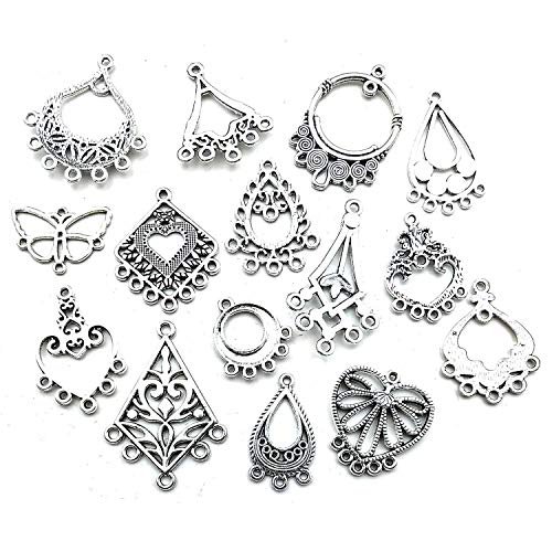 Youdiyla 60 Vintage Hoop Earring Charms Collection, Antique Silver Tone, Large Filigree Chandelier Connector Metal Pendant Craft Supplies Findings for Vintage Hoop Earring Making (HM268) - Image 5