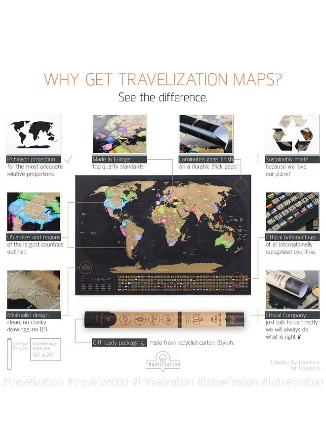 Travelization Xl Scratch Off Map Of The World With Flags - 36 X 24 Easy To Frame Scratch Off World Map Wall Art Poster With Us States & Flags - Deluxe World Map Scratch Off Travel Map Designed For Travelers  - Image 5
