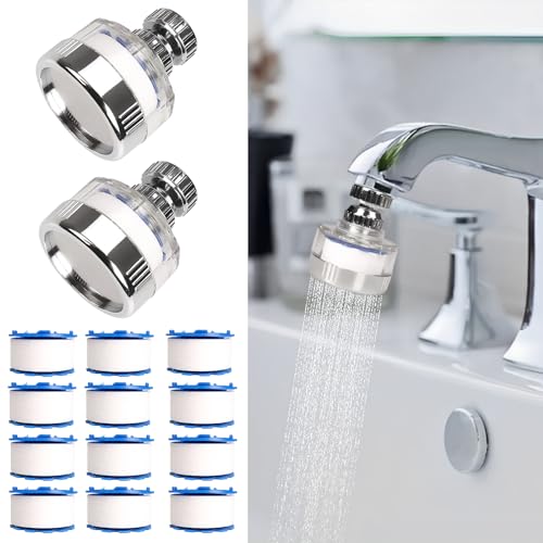 Dexspoeny 14 Pcs Sink Water Filter with Filter Elements Set Universal Sink Faucet Filter 360RotatingTap Water Filter Removes Fluoride Hard WaterFaucet Filter Faucet Extender for Home Kitchen Sink - Image 1