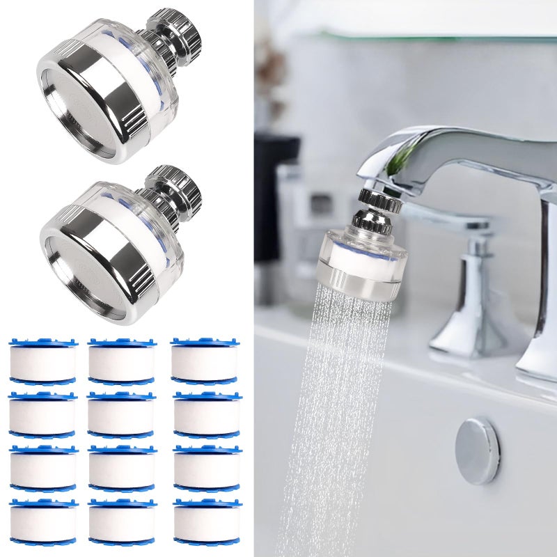Dexspoeny 14 Pcs Sink Water Filter with Filter Elements Set Universal Sink Faucet Filter 360RotatingTap Water Filter Removes Fluoride Hard WaterFaucet Filter Faucet Extender for Home Kitchen Sink - Image 2