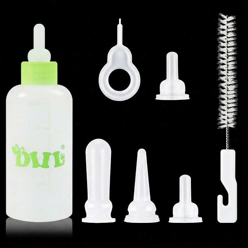 OneNine Pet Feeding Bottle Kit for Kitten Puppy, 8pcs Pets Nursing Kit for Small Animals, Kitten Milk Bottle Puppy Milk Feeder with Replacement Nipples Pet Feeder Set for Newborn Dogs & Cats (Green) - Image 1