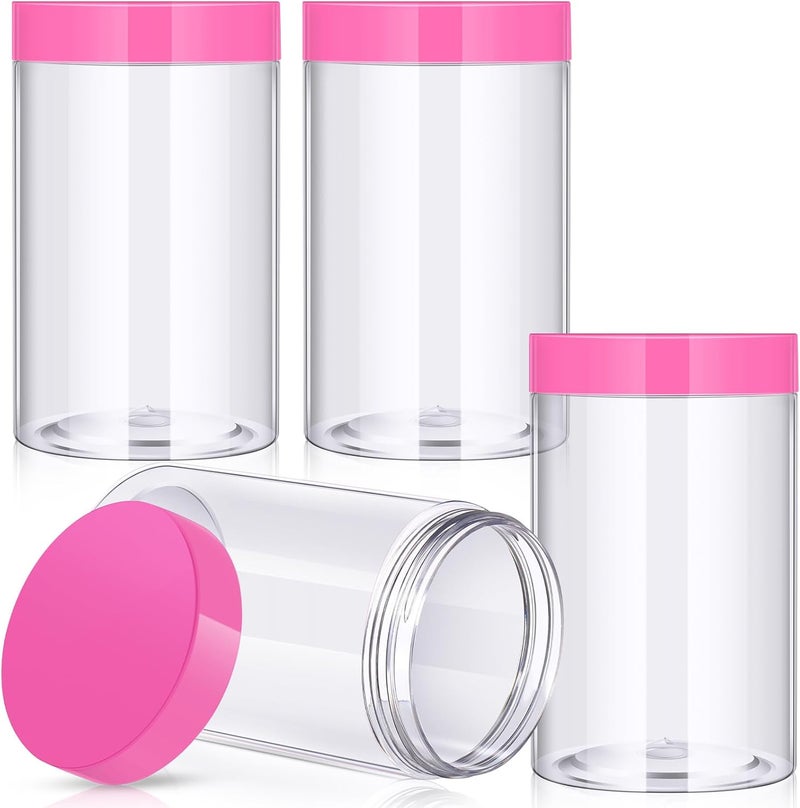 Patelai 4 Pieces Round Wide-mouth Leak Proof Plastic Container Jars with Lids for Travel Storage Makeup Beauty Products Face Creams Oils Salves Ointments DIY Making(12 Ounce,Pink) - Image 1