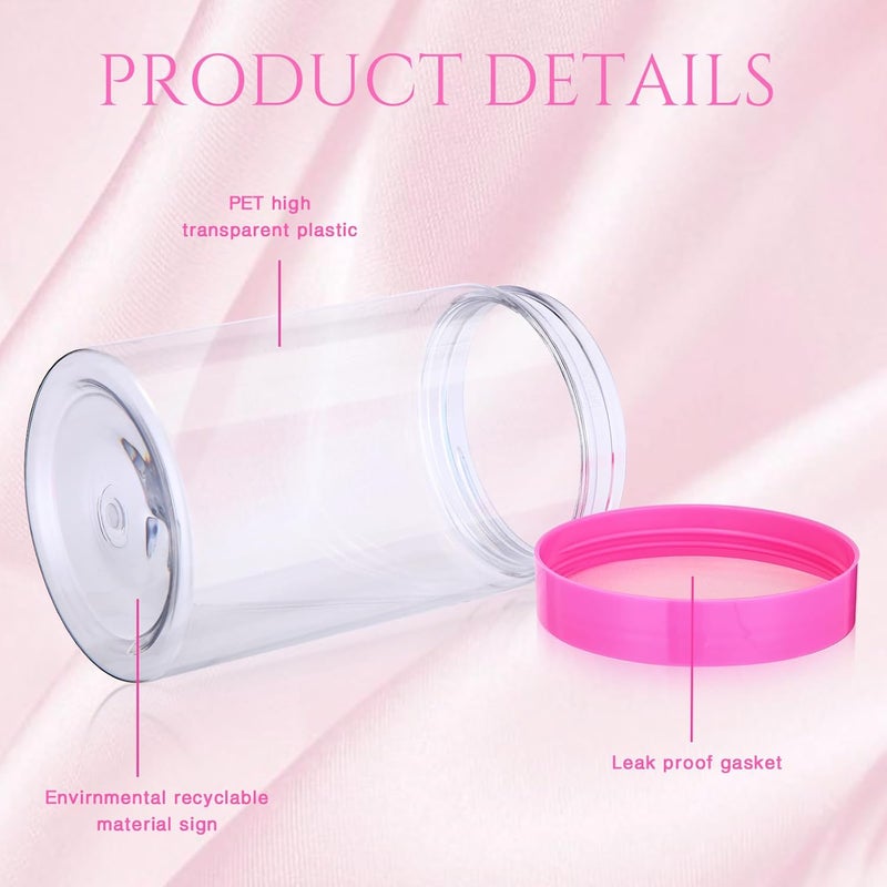 Patelai 4 Pieces Round Wide-mouth Leak Proof Plastic Container Jars with Lids for Travel Storage Makeup Beauty Products Face Creams Oils Salves Ointments DIY Making(12 Ounce,Pink) - Image 3