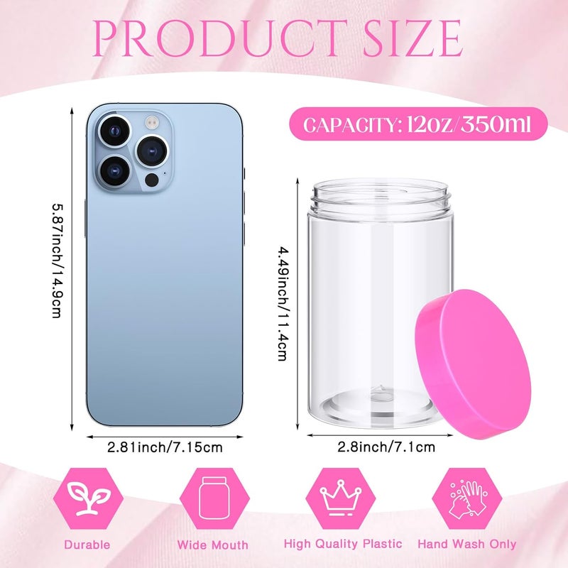 Patelai 4 Pieces Round Wide-mouth Leak Proof Plastic Container Jars with Lids for Travel Storage Makeup Beauty Products Face Creams Oils Salves Ointments DIY Making(12 Ounce,Pink) - Image 2