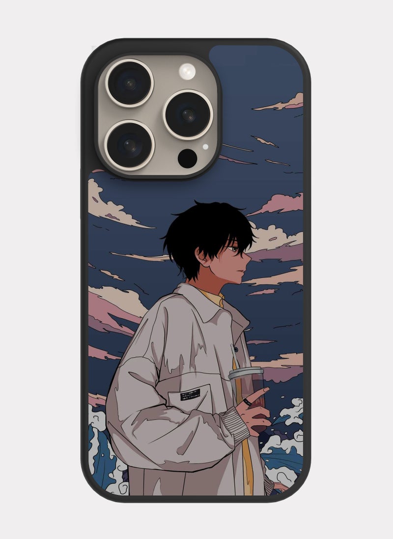 بكسلات كفر ايفون 15 برو شخصية انمي رمادي - Image 1