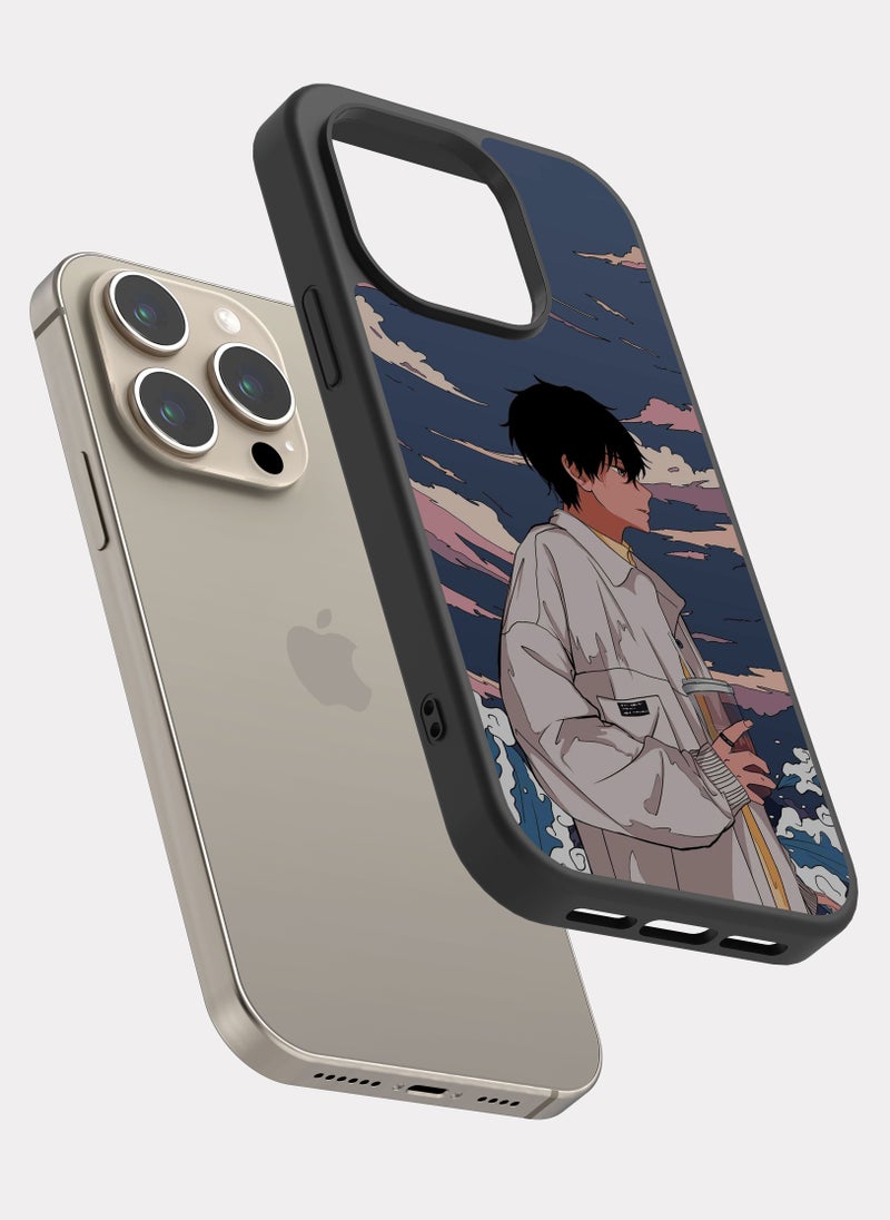 بكسلات كفر ايفون 15 برو شخصية انمي رمادي - Image 2