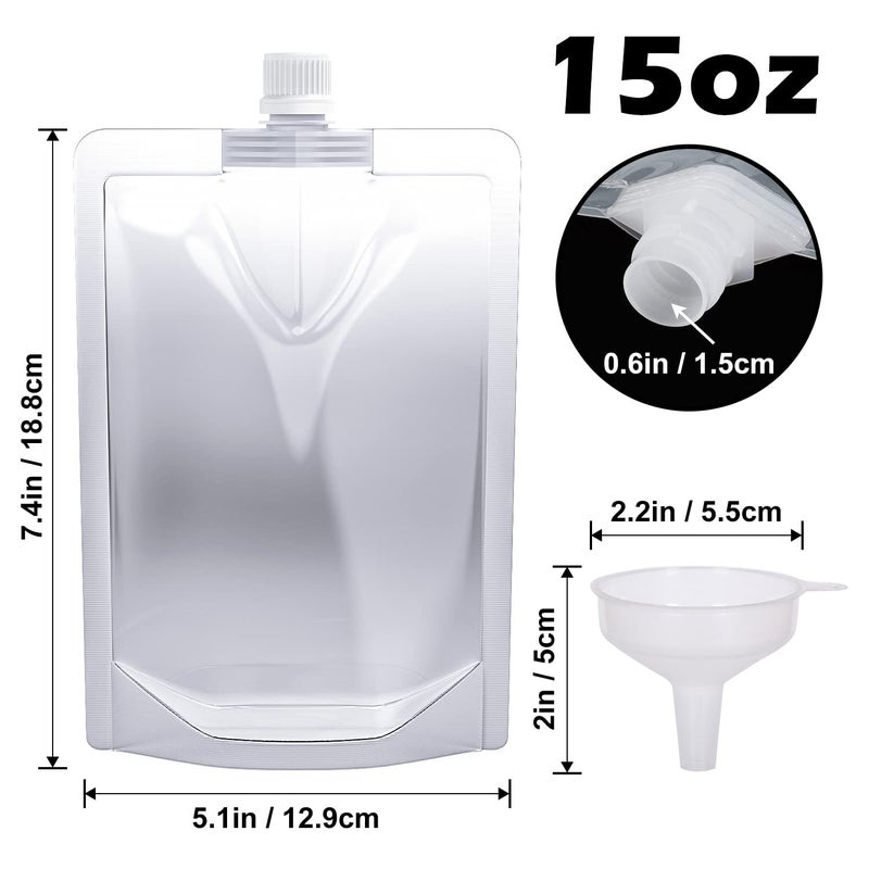 Keon Plastic Pouches - Leak-Proof, Reusable, Flexible Juice Bags, BPA-Free for Travel, Outdoor Sports, Concerts, Events (15OZ - 10PCS + 2 Funnels) - Image 3