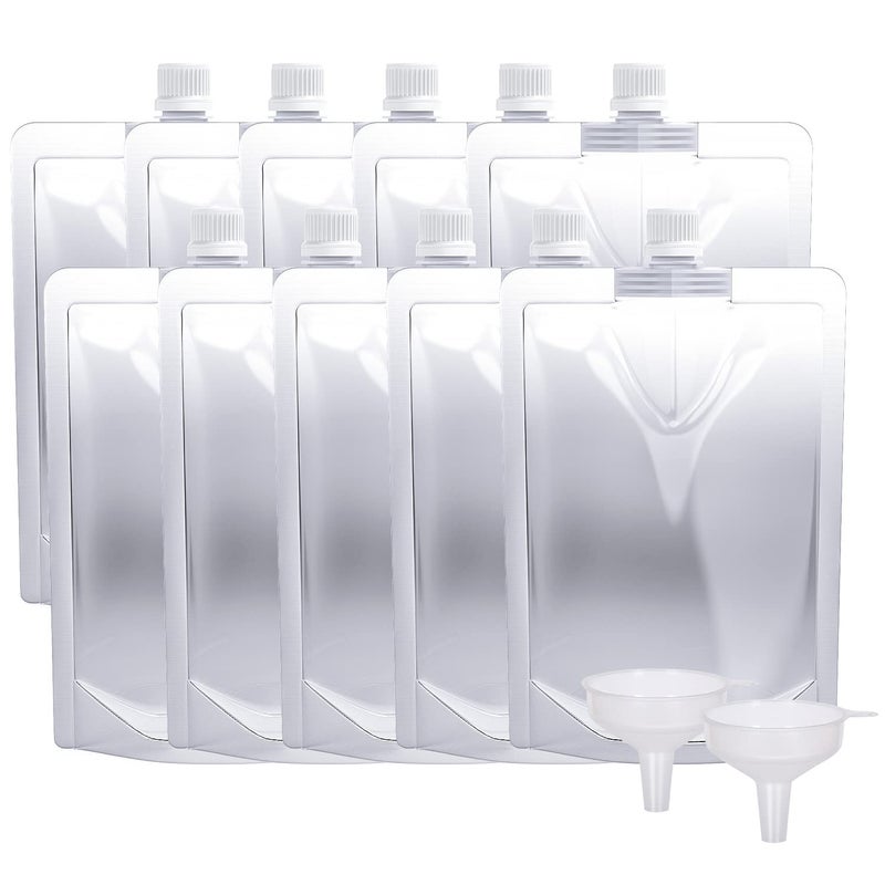 Keon Plastic Pouches - Leak-Proof, Reusable, Flexible Juice Bags, BPA-Free for Travel, Outdoor Sports, Concerts, Events (15OZ - 10PCS + 2 Funnels) - Image 1