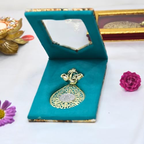 Lushure Coin Box with Velvet Finish Ginni Box | Gold/Silver Sikka for Return Gifts |Coins Dibbi for Wedding Gift - with Magnetic Clousre - Fold Design (Sea Green, Pack of 2 Pcs) - Image 3