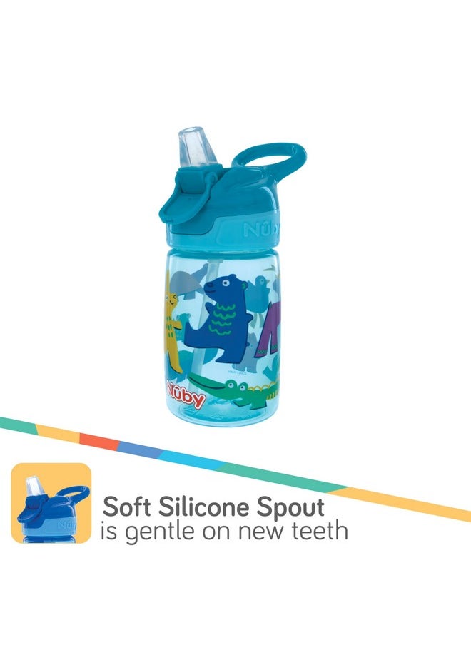 Nuby Nuby Kid’s Flip-it Reflex Push Button On-The-Go Printed Water Bottle with Soft Spout - 12oz / 360ml, 18+ Months, 1pk - You Will Receive one of The Following Colors, Aqua, Blue, Pink or Purple  - Image 2
