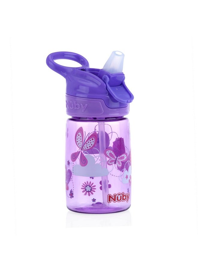 Nuby Nuby Kid’s Flip-it Reflex Push Button On-The-Go Printed Water Bottle with Soft Spout - 12oz / 360ml, 18+ Months, 1pk - You Will Receive one of The Following Colors, Aqua, Blue, Pink or Purple  - Image 4