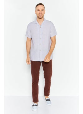 Asos Design Men Relaxed Fit Notched Collar Short Sleeves Solid Casual shirt, Lilac  - Image 4