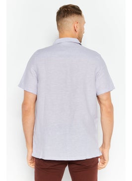 Asos Design Men Relaxed Fit Notched Collar Short Sleeves Solid Casual shirt, Lilac  - Image 3