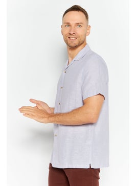 Asos Design Men Relaxed Fit Notched Collar Short Sleeves Solid Casual shirt, Lilac  - Image 2