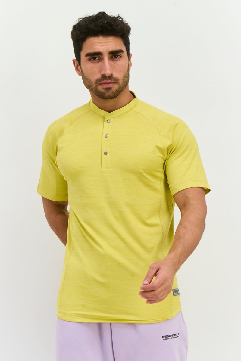 PUMA Men Sportswear Fit Short Sleeve Golf Henley T-Shirts, Bamboo Yellow - Image 1