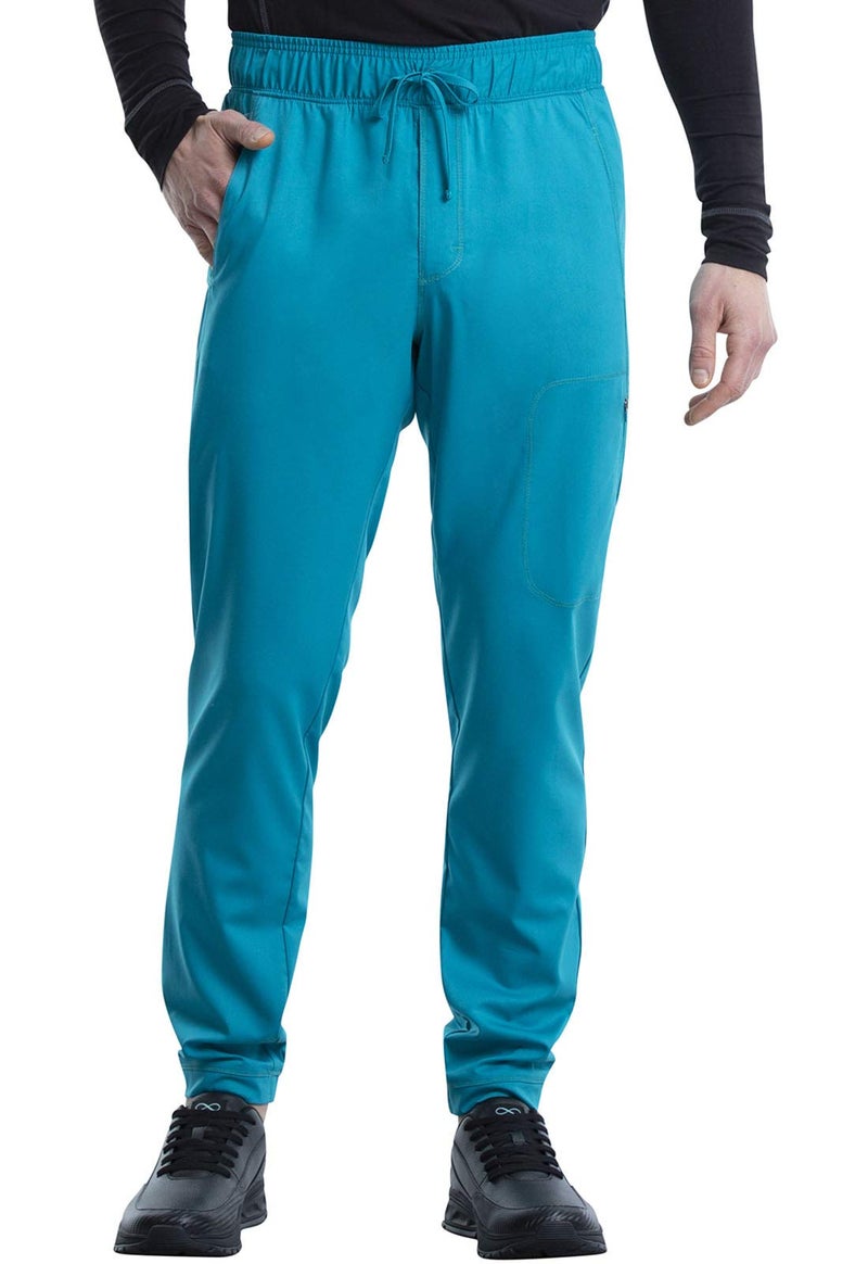 Cherokee Joggers for Men Modern Fit Scrub Pant with Drawstring Waistband, 5 Pockets, Soft 2-Way Stretch Fabric - WW012S, M Short, Teal Blue