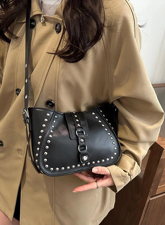 Take Two Black Studded Shoulder Bag