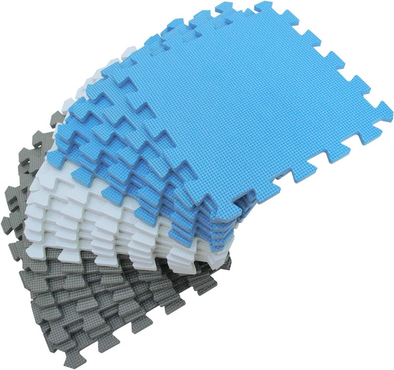 meiqicool Foam Play Mat Thick Soft EVA Interlocking Foam Floor Mats Children Yoga Exercise Multi Jigsaw Puzzle Blocking Board Kids Playmats Play White-Blue-Grey 18 Piece AGL - Image 4