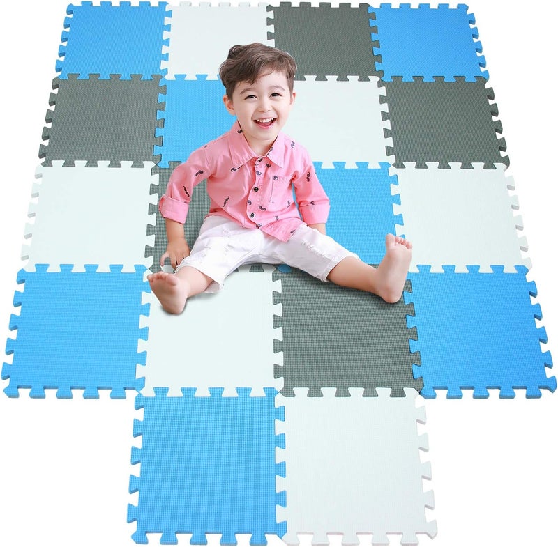 meiqicool Foam Play Mat Thick Soft EVA Interlocking Foam Floor Mats Children Yoga Exercise Multi Jigsaw Puzzle Blocking Board Kids Playmats Play White-Blue-Grey 18 Piece AGL - Image 2