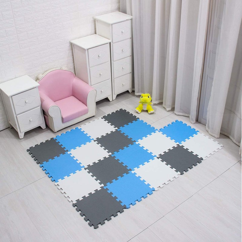 meiqicool Foam Play Mat Thick Soft EVA Interlocking Foam Floor Mats Children Yoga Exercise Multi Jigsaw Puzzle Blocking Board Kids Playmats Play White-Blue-Grey 18 Piece AGL - Image 5