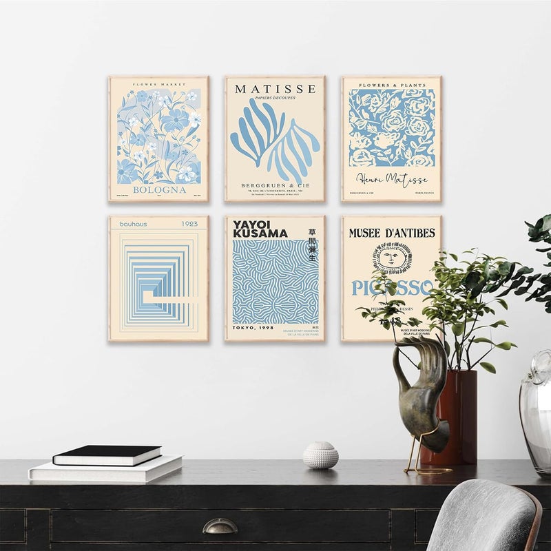 KBKBART Matisse Wall Art Prints Set of 6, Abstract Blue Matisse Wall Art Exhibition Posters, Modern Blue Matisse Flower Market Yayoi Kusama Picasso Mix Gallery Wall Art, Boho Canvas Paintings for Aesthetic - Image 3