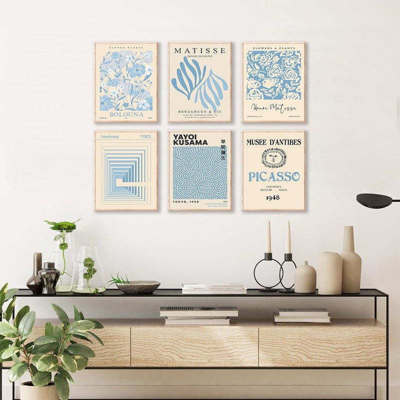 KBKBART Matisse Wall Art Prints Set of 6, Abstract Blue Matisse Wall Art Exhibition Posters, Modern Blue Matisse Flower Market Yayoi Kusama Picasso Mix Gallery Wall Art, Boho Canvas Paintings for Aesthetic - Image 4