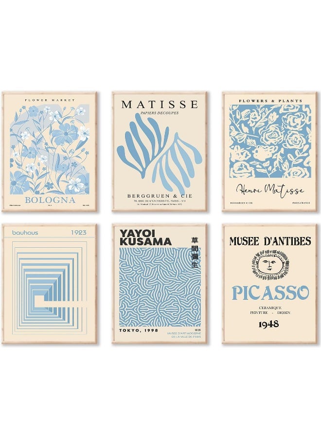 KBKBART Matisse Wall Art Prints Set of 6, Abstract Blue Matisse Wall Art Exhibition Posters, Modern Blue Matisse Flower Market Yayoi Kusama Picasso Mix Gallery Wall Art, Boho Canvas Paintings for Aesthetic - Image 1