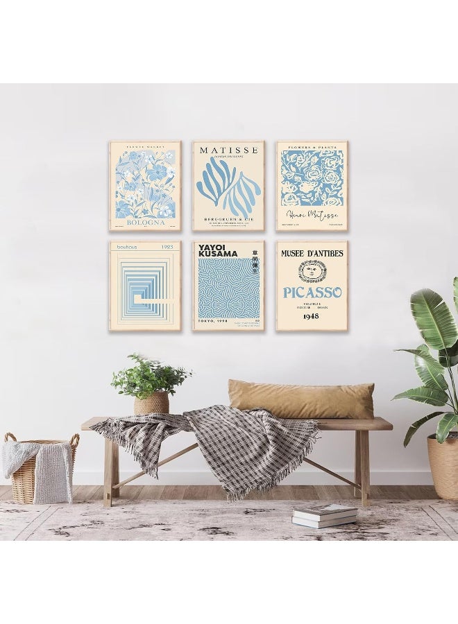 KBKBART Matisse Wall Art Prints Set of 6, Abstract Blue Matisse Wall Art Exhibition Posters, Modern Blue Matisse Flower Market Yayoi Kusama Picasso Mix Gallery Wall Art, Boho Canvas Paintings for Aesthetic - Image 2