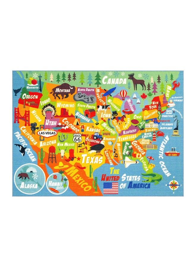 KC Cubs Playtime Collection Usa United States Map Educational Learning & Game Area Rug Carpet For Kids And Children Bedrooms And Playroom (3'3" X 4'7") - Image 1