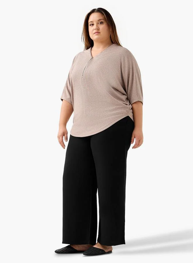 Ulla Popken Ulla Popken T-shirt Relaxed Fit with Ribbed Detail