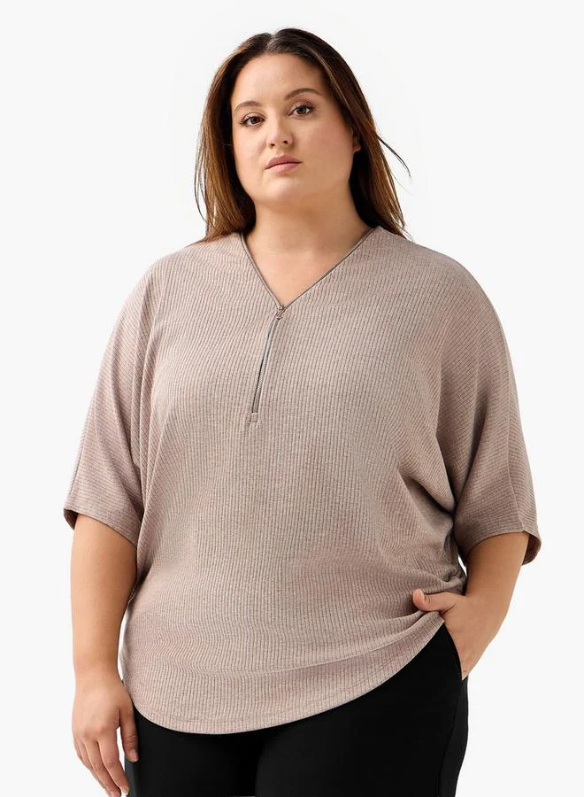 Ulla Popken Ulla Popken T-shirt Relaxed Fit with Ribbed Detail