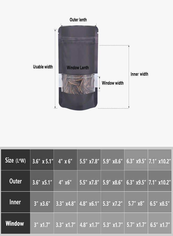 ODDIER 5.5"x7.8" 120pcs Mylar Bags for Food Storage,Smell Proof Bag with Matte Window Resealable Food Storage Bags for Small Business, Stand-up Foil Pouch Packaging Freeze Dried Candy Bag(Black) - Image 2