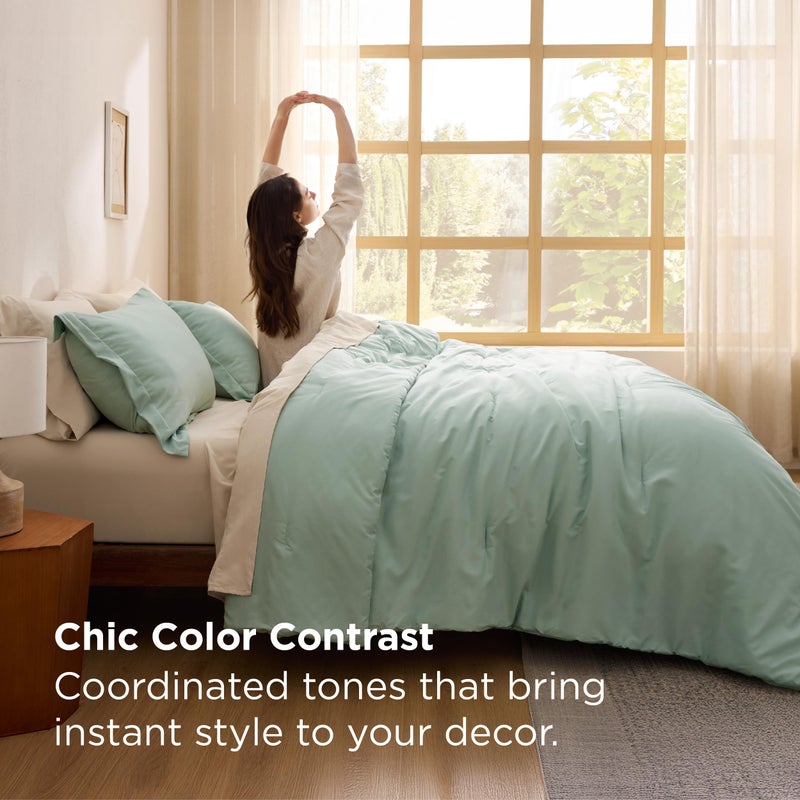 Bedsure King Size Comforter Set Sage Green, 7 Pieces Lightweight King Bedding Sets Boho, Bed in a Bag with Comforter, Sheets, Pillowcases & Shams, Contrasting Design - Image 2
