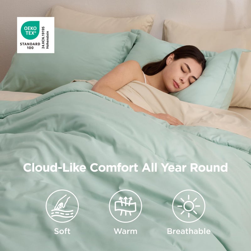 Bedsure King Size Comforter Set Sage Green, 7 Pieces Lightweight King Bedding Sets Boho, Bed in a Bag with Comforter, Sheets, Pillowcases & Shams, Contrasting Design - Image 4